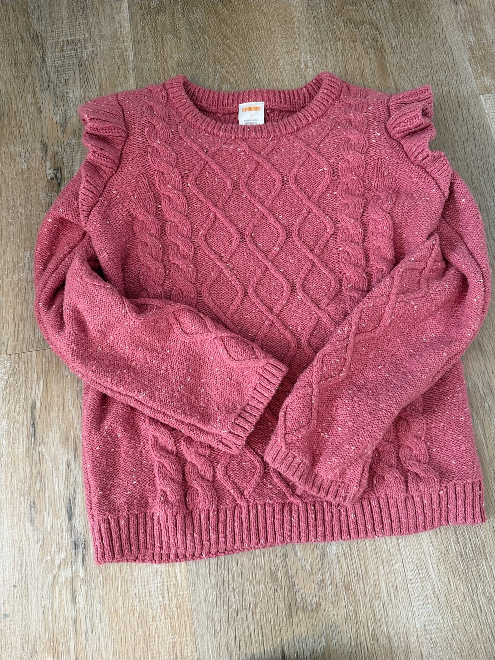 Cherokee Rose Cable-Knit Ruffle Shoulder Sweater